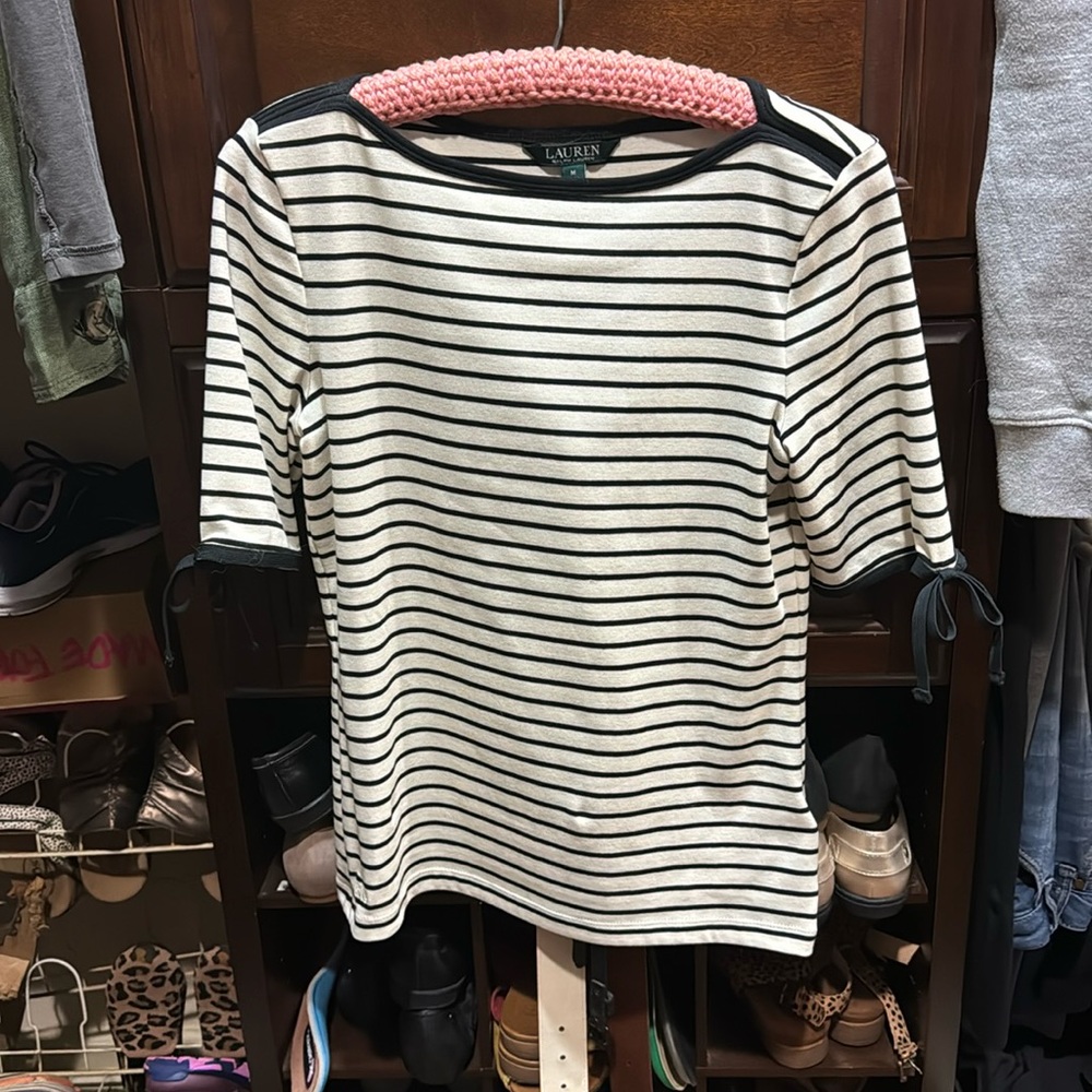 Ralph Lauren medium striped top with detail ties on sleeves. NWOT
